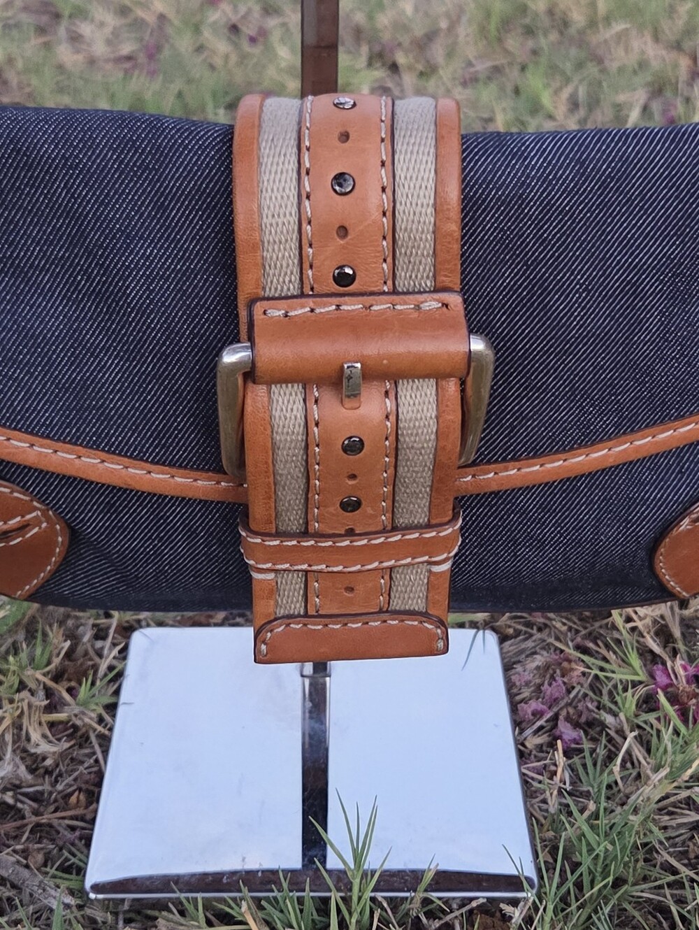 Michael Kors Blue Denim and Tan Leather Shoulder Bag- EUC - Picture 4 of 9